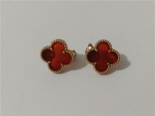 Auth Van Cleef & Arpels Vintage Alhambra 18k Rose Gold Carnelian Earrings