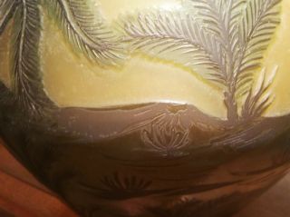 LARGE hawaiian volcano cameo glass table lamp french vase vtg art palm tree 7