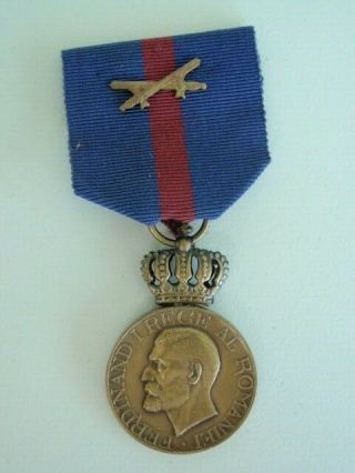 Romania Kingdom King Ferdinand Medal W/ Swords W/ Swivel Crown.  Rare Vf,