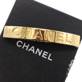 Chanel Logos Barrette Gold Tone Hair Clip 98 P France Vintage Authentic Bb287 M
