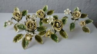 Vintage Metal Hand Painted Roses Flowers & Leaves Tole Ware Napkins Rings (5)