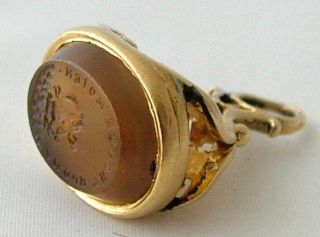 Georgian Antique Gold & Citrine Intaglio Seal Fob Amour Trouve Moien