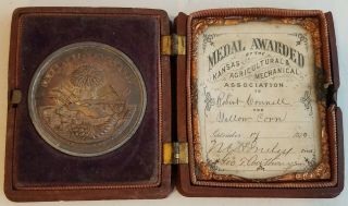 Kansas Agricultural & Mechanical Award Medal 1874 Corn Rare Silver Antique Case