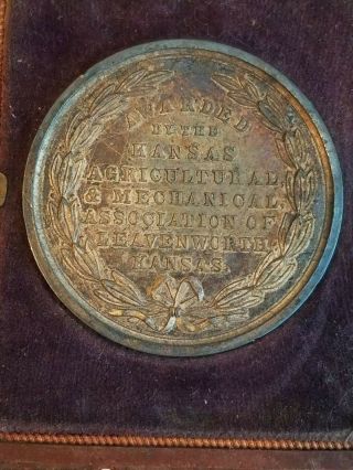 KANSAS AGRICULTURAL & MECHANICAL Award Medal 1874 Corn Rare Silver antique Case 8