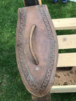 Side saddle parts rigged on antique padded surcingle with slipper shoe stirrup 3