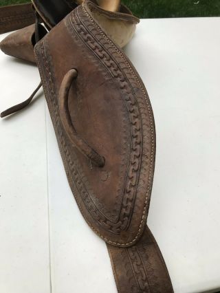 Side saddle parts rigged on antique padded surcingle with slipper shoe stirrup 5