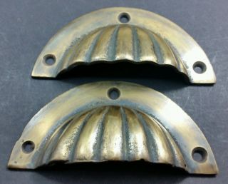 2 Antique Bin Cup Pull Drawer Handle Fluted Design Solid Brass 2 - 3/4 " Ctrs A13