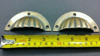 2 Antique Bin Cup Pull Drawer Handle Fluted Design Solid brass 2 - 3/4 