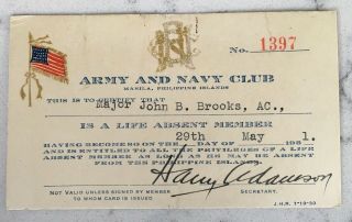 Pre Ww2 Army And Navy Club Membership Card Manila Philippines Island Pi 1931
