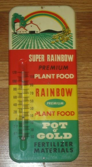 Vintage Rainbow Plant Food Advertisement Thermometer 13 1/4 "