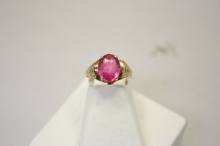 Unique Vintage 18K Yellow Gold 2.  0ct Oval cut Ruby Ladies Ring 2.  3g size 5 5