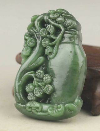 Chinese Natural Hetian Jade Hand - Carved Flower Pendant 2.  1 Inch