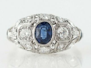 Cocktail Engagement Ring Vintage Art Deco 1.  3 Ct Sapphire Diamond 14k White Gold