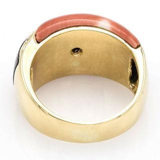 Vintage 18K Yellow Gold Red Coral,  Onyx & 0.  15 TCW Diamond Ring 11.  0g H/I SI - 1 4