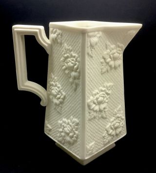 Antique Parian Jug/pitcher - 4 Sided,  Floral On Woven Textured Background,  7”