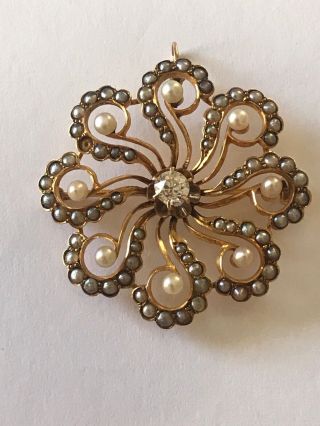 Fine Antique Victorian.  30ct Diamond Seed Pearl Brooch Pin Estate Find Nr