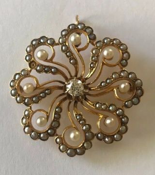 Fine Antique Victorian.  30ct Diamond Seed Pearl Brooch Pin Estate Find NR 2