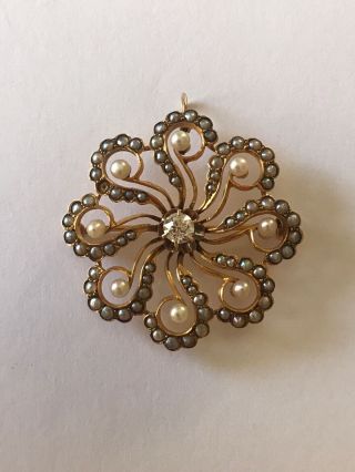 Fine Antique Victorian.  30ct Diamond Seed Pearl Brooch Pin Estate Find NR 3