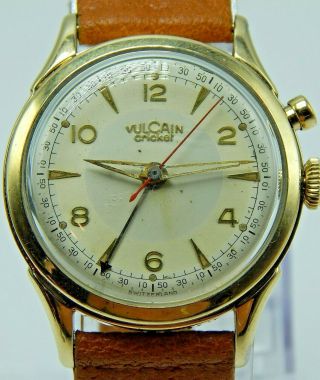 Vintage 1950s Vulcain Grand Prix Cricket Alarm Wrist Watch 17jewel Cal 12