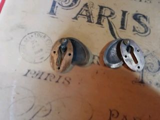 2 x Old brass escutcheon vintage key hole covers 3