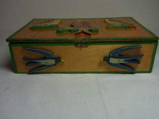 Vintage German Tramp Folk Art Box Fretwork Eagle & Swallow S 2