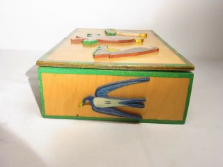 Vintage German Tramp Folk Art Box Fretwork Eagle & Swallow S 3