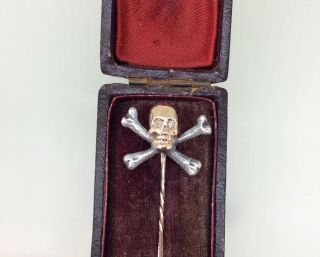 Antique Georgian 15ct Gold Memento Mori Skull And Cross Bones Stickpin