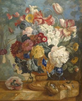 Fine Large 19th Century English Still Life Flowers Vase Antique Oil Painting 2