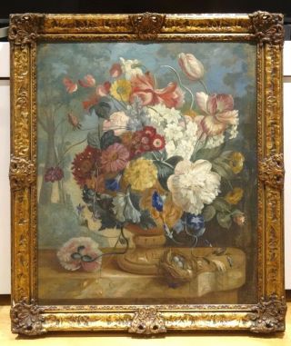 Fine Large 19th Century English Still Life Flowers Vase Antique Oil Painting 3
