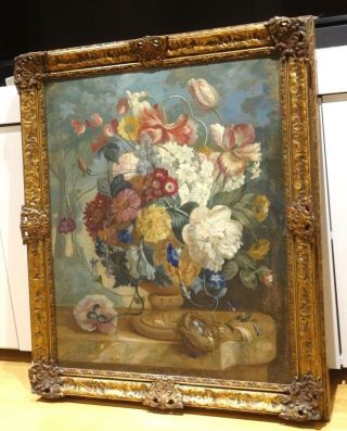 Fine Large 19th Century English Still Life Flowers Vase Antique Oil Painting 4