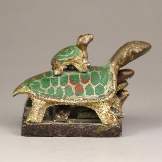 Chinese old copper Enamel Dragon Turtle Tortoise combination Seal Stamp a01 2