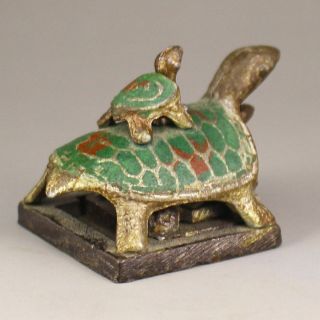 Chinese old copper Enamel Dragon Turtle Tortoise combination Seal Stamp a01 5