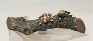 Mid 19 C 10k Gold Sterling Silver Jeweled Figural Bunny Rabbit Butterfly Log Pin