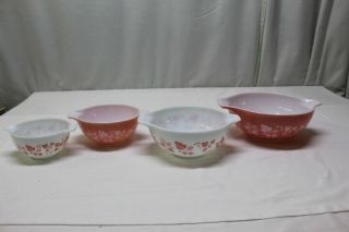 Pyrex Pink Gooseberry Cinderella Nesting Mixing Bowls Vintage Set Of 4