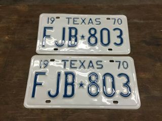 Vintage 1970 Texas Tx.  License Plate Set Very Nicely Restored
