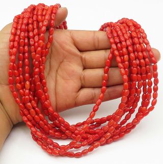 Dtr Jay King 925 Silver - Red Coral Bead Multi - Strand Chain Necklace - N2209
