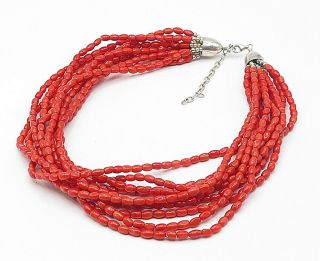 DTR JAY KING 925 Silver - Red Coral Bead Multi - Strand Chain Necklace - N2209 2