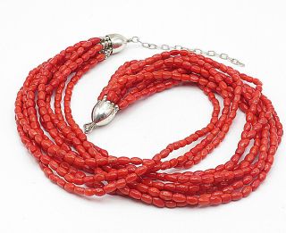 DTR JAY KING 925 Silver - Red Coral Bead Multi - Strand Chain Necklace - N2209 4