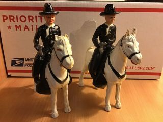 Two (2) Vintage Ideal Hopalong Cassidy Cowboy On Horse Topper Plastic Figures