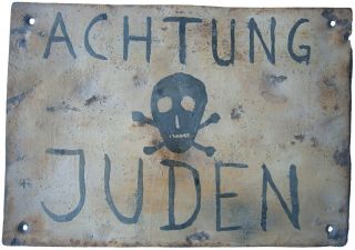 Ww2 Germany Sign Before 1939 Attention Wwii Judaica Jewish German Text Skull Bon