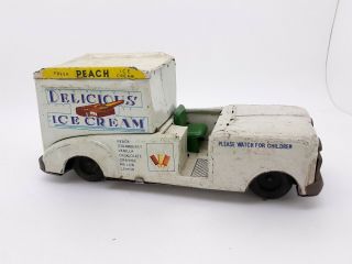 Vintage Tin Friction Toy Truck Delicious Ice Cream 1960 Japan Car Model Retro