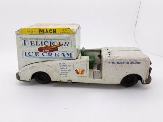 Vintage Tin Friction Toy Truck Delicious Ice Cream 1960 Japan Car Model Retro 2