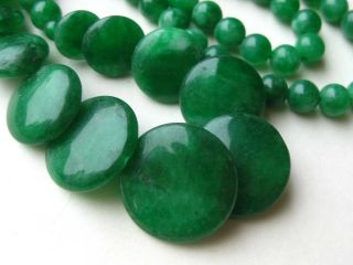 Fine Old Chinese Green Apple Jade Disc Graduated Beaded Choker Necklace 37g