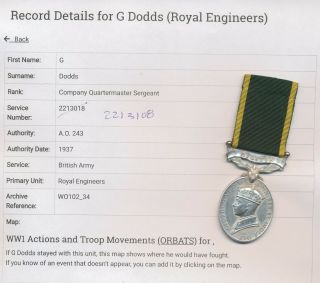 Great Britain - Efficiency Medal Bar " Militia " 2213108 C.  Q.  M.  Sjt.  G.  Dodds (bs135)