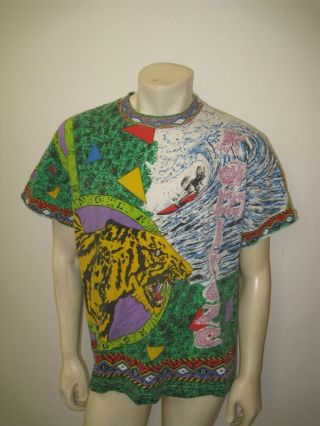 Vintage 1990s All Over Print Kamikaze Surf Graphic Print T Shirt Size Xl
