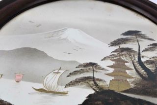 Large 19thC Japanese Meiji Oval Dark Wood Framed Gold Gilt Painting Kyosai Seal 2