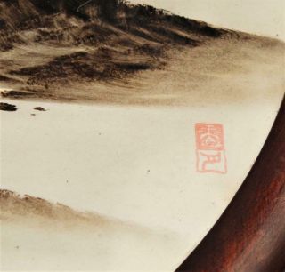 Large 19thC Japanese Meiji Oval Dark Wood Framed Gold Gilt Painting Kyosai Seal 5