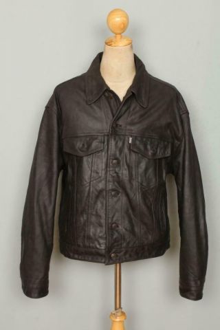 Vtg Levis Brown Leather Western Motorcycle Trucker Jacket Size Xl
