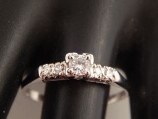 Estate Round Diamond Engagement Ring.  33 Tcw F/vs Art Deco 14k Wg Vintage
