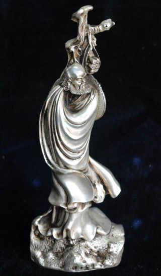 Ancient Tibet Old Collectable Miao Silver Carve Dharma Grandmaster Man Statue
